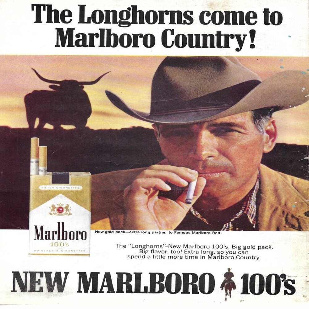 1967 Marlboro 100’s Longhorns Come to Country Vintage Magazine Print Ad/Poster